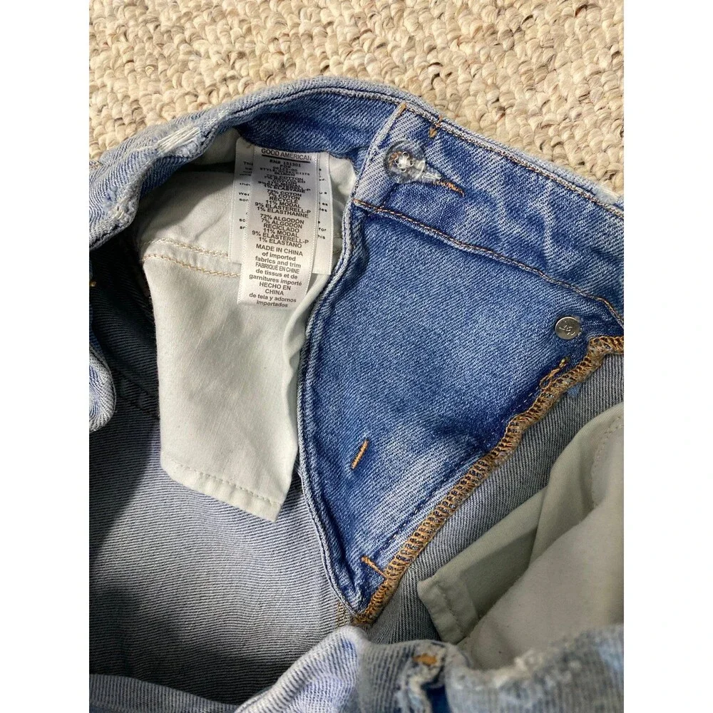 Good American Good Legs Crossover Waist Crop Skinny Size 14/32 Raw Hem BLUE410